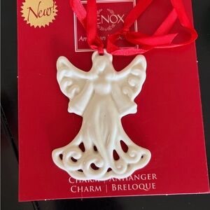 Lenox Cream Angel Ornament with Red Ribbon